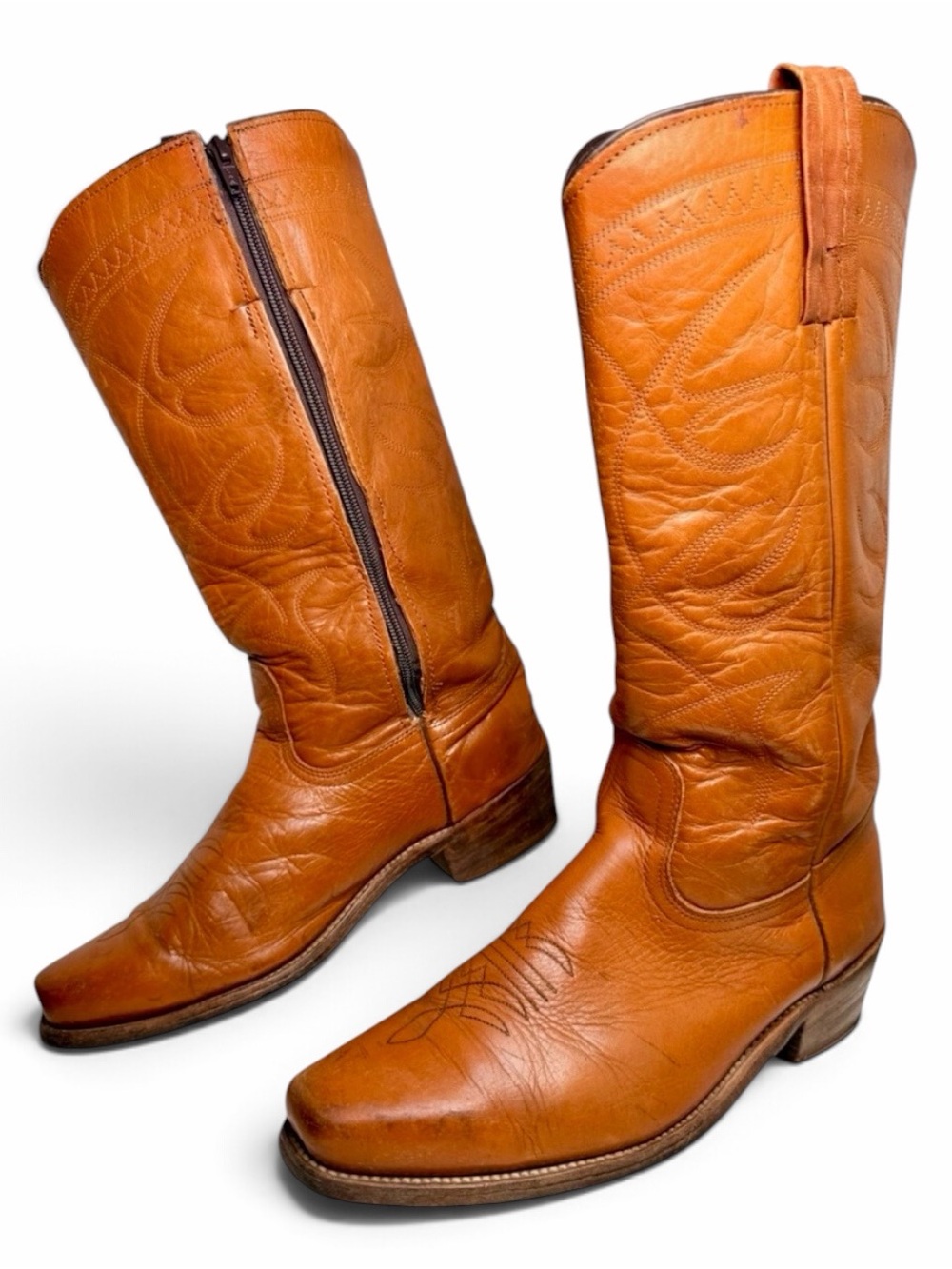 Vintage Frye Cowboy Boots Mens 10 D Leather Western Zip Brown